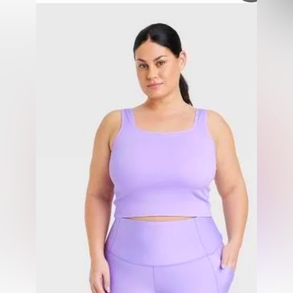 New All In Motion Lilac Purple Crop Tank Top Square neckline Sz 3X tight fit